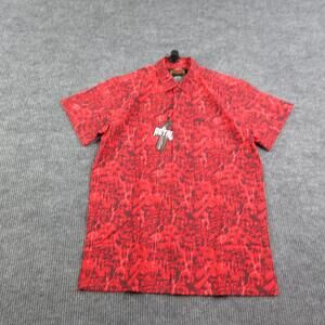 Retro Rifle Shirt Mens Large Red Skull Graphic Short Sleeve Button Up NWT